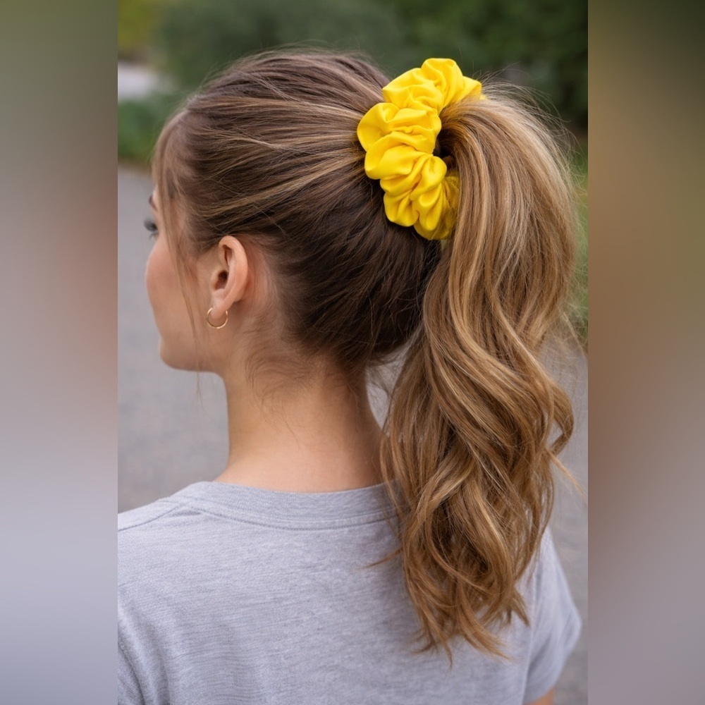2 X-LARGE, 1 medium Yellow Hair Scrunchie